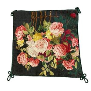 Vintage Needlepoint Pillow Cushion Cover Floral 14x14